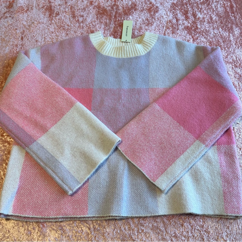 NWT Pink and Purple Plaid Women's Sweater mi ami for francesca’s boutique - Picture 4 of 9